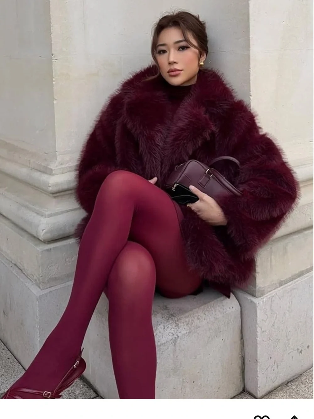 Women's Faux Fur Jacket shaggy Burgundy Plush Coat